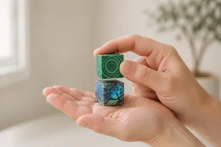 Avuç içinde birbirine yaklaştırılan iki renkli manyetik küp